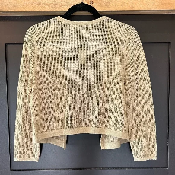 NWT Talbots Women's GOLD LUREX OPEN STITCH SCALLOP SHRUG Size Medium - Picture 2 of 10